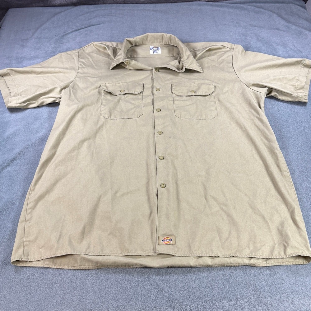 Dickies 1574KH Mens 2XL Khaki Tan Short Sleeve Button Down Work Shirt Twill